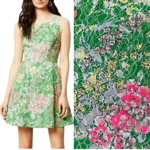 Anthropologie Maeve Laced Verbena Green Floral Fit & Flare Dress Size 10